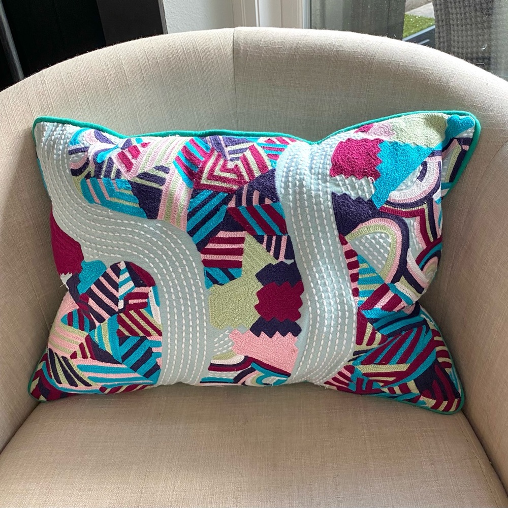Anthropologie Colorful Embroidered decorative pillow